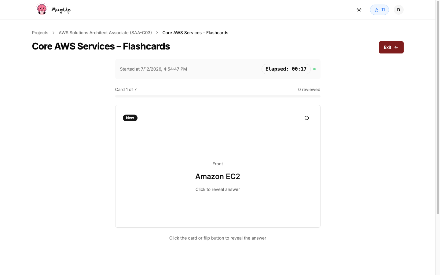 An interactive flashcard in MugUp